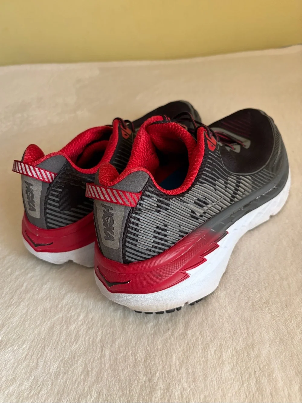 Hoka One One Men's Black and Red Athletic Running Shoes